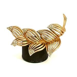 Boucher 5739 Rhinestone gold feather Leaf Rhinestone brooch